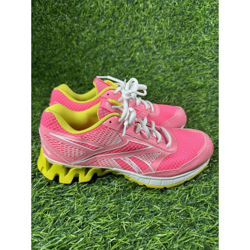 Reebok Running ZigTech Strap Pink Yellow Mesh Shoes Womens Size 5.5 Fast Ship